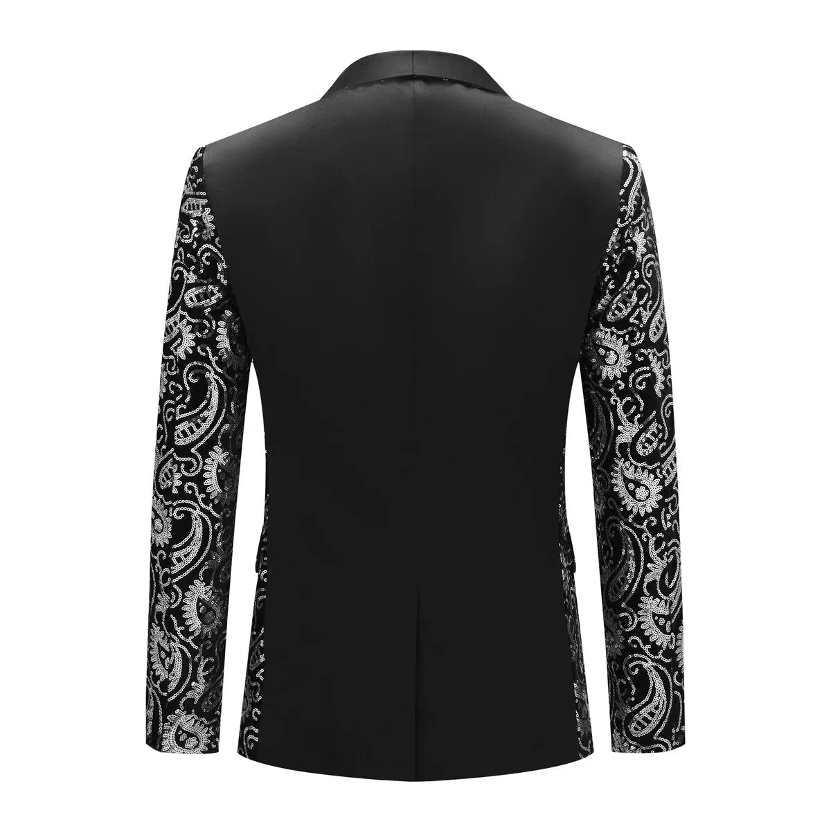 Men's Floral Sequined Single-Breasted Blazer Silver