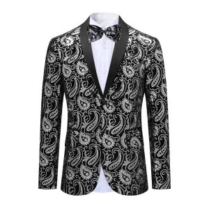Men's Floral Sequined Single-Breasted Blazer Silver