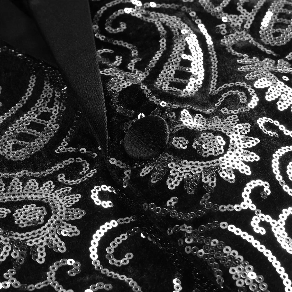 Men's Floral Sequined Single-Breasted Blazer Silver