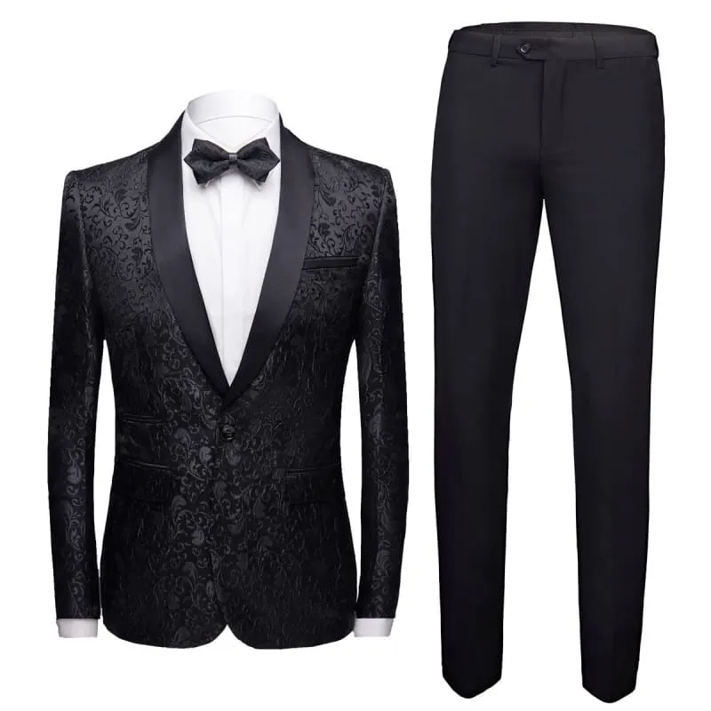 Men’s Paisley Floral Slim Fit Tuxedo Jacket and Pants Set