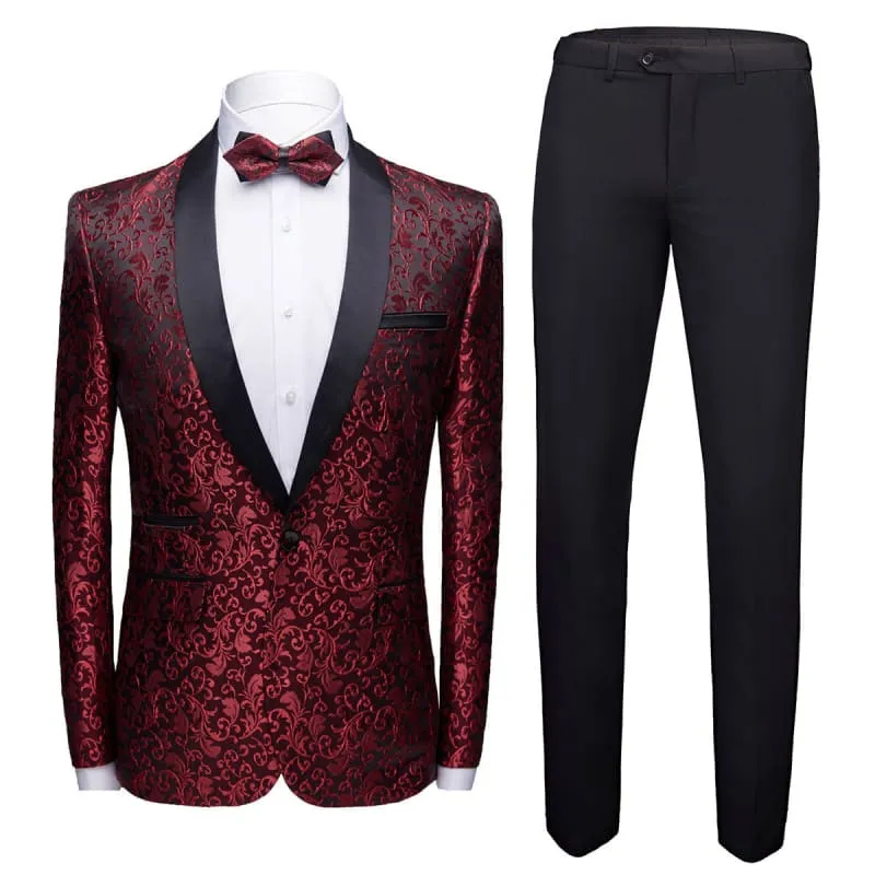 Men’s Paisley Floral Slim Fit Tuxedo Jacket and Pants Set