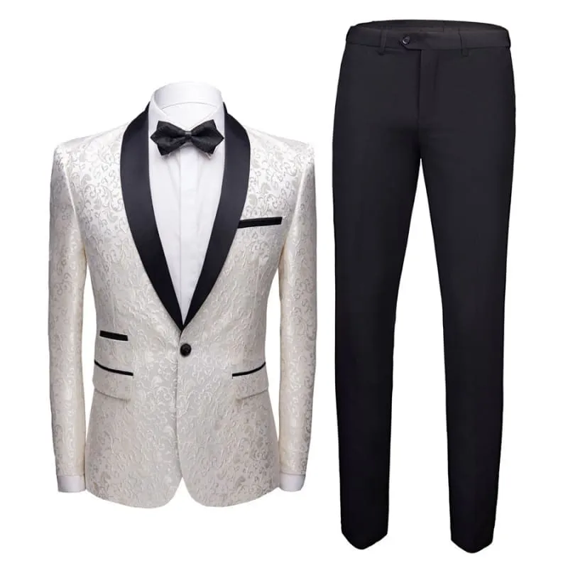 Men’s Paisley Floral Slim Fit Tuxedo Jacket and Pants Set