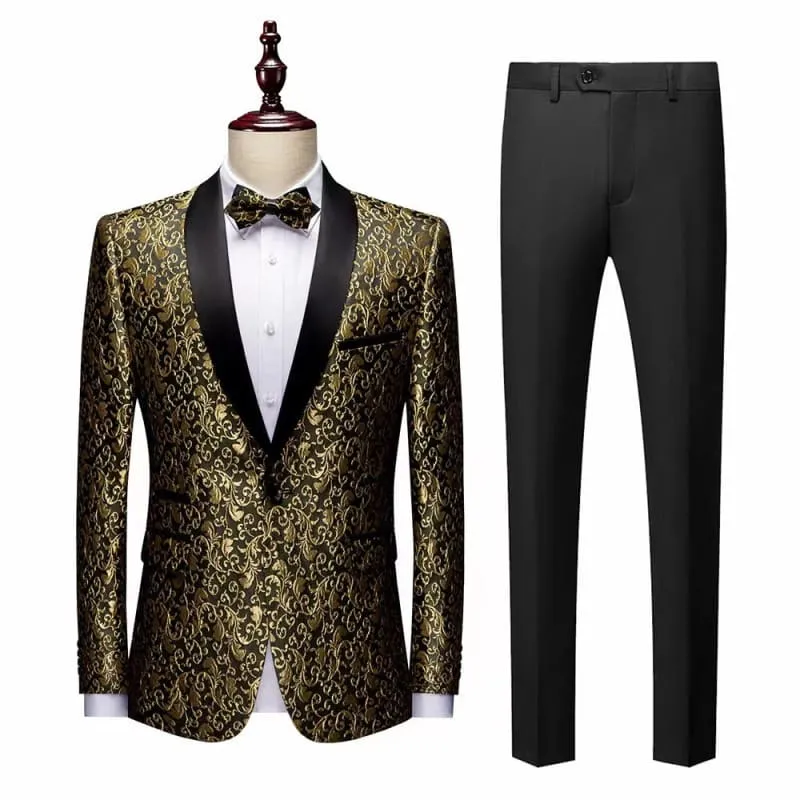 Men’s Paisley Floral Slim Fit Tuxedo Jacket and Pants Set