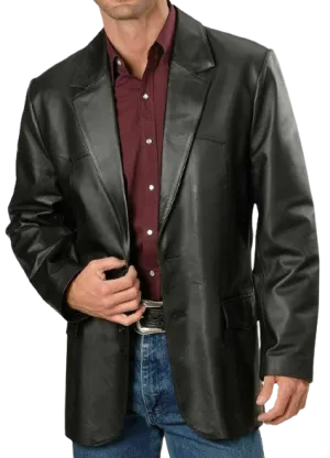 Mens Rylan Front Button Genuine Lambskin Leather Blazer