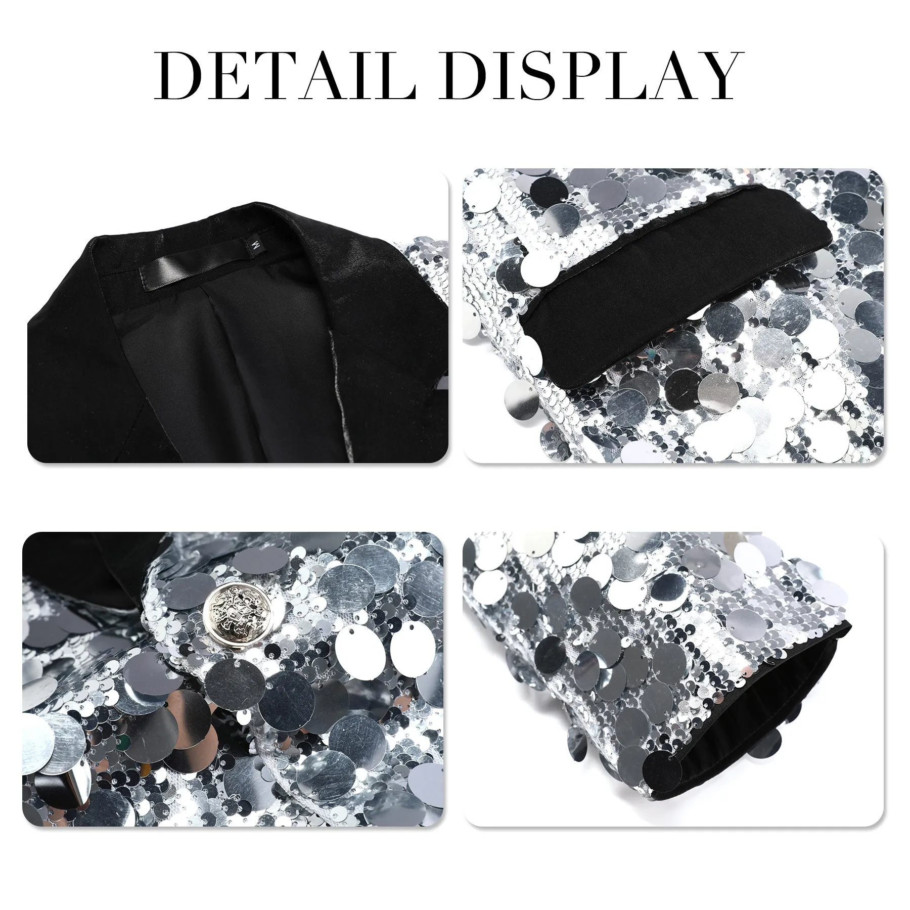 Men's Sequined Single-Button Jacket Silver