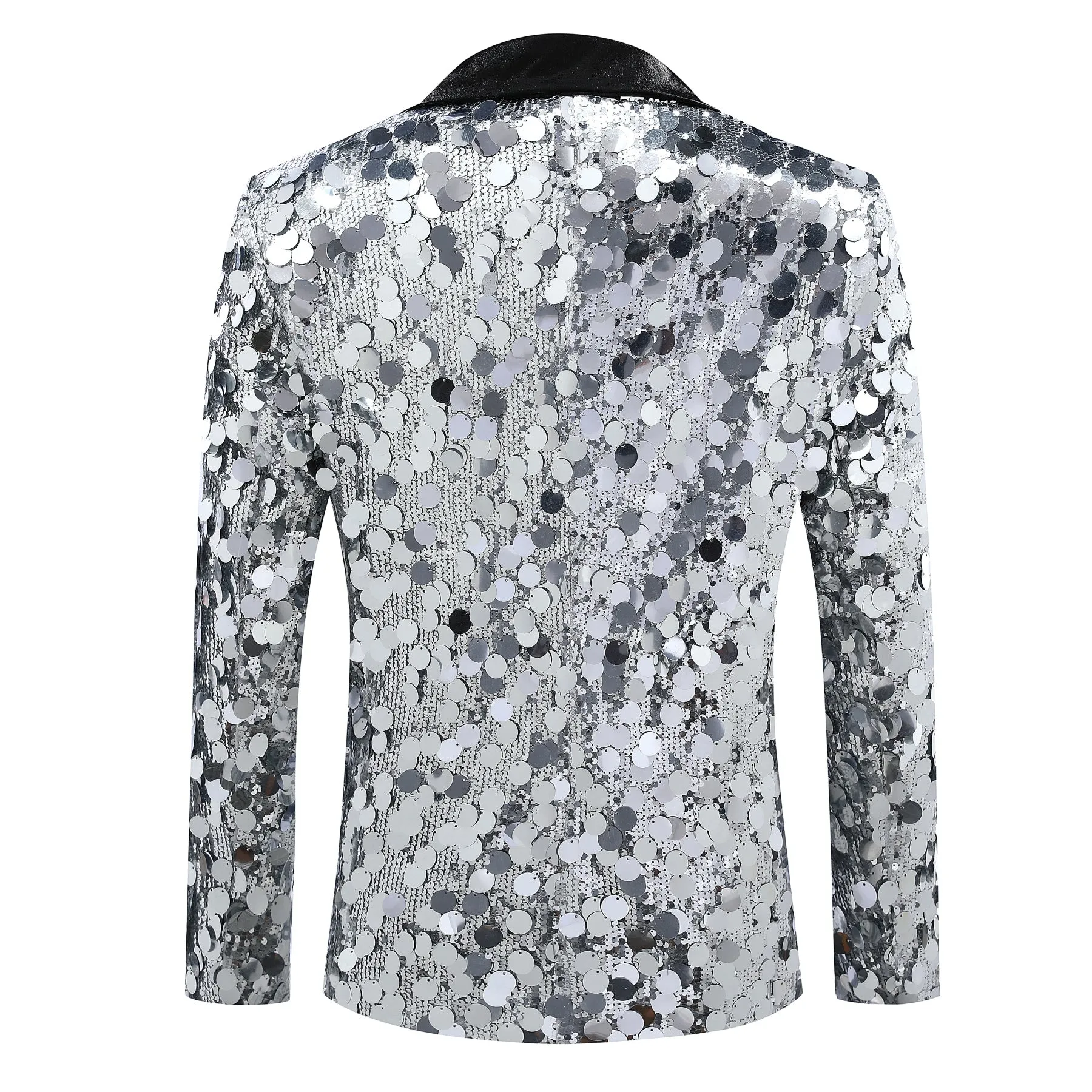 Men's Sequined Single-Button Jacket Silver