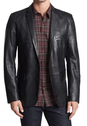Mens Simon Front Button Genuine Lambskin Leather Blazer