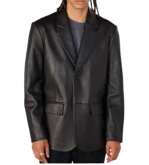 Mens Xander Front Button Genuine Lambskin Leather Blazer