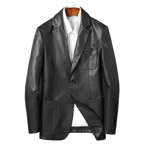 Mens Zyair Front Button Genuine Lambskin Leather Blazer