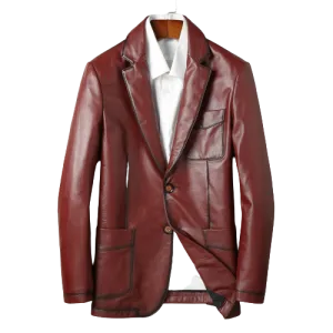 Mens Zyair Front Button Genuine Lambskin Leather Blazer