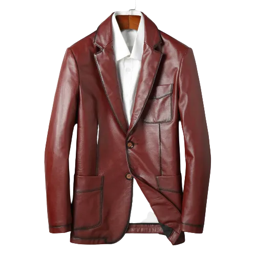 Mens Zyair Front Button Genuine Lambskin Leather Blazer