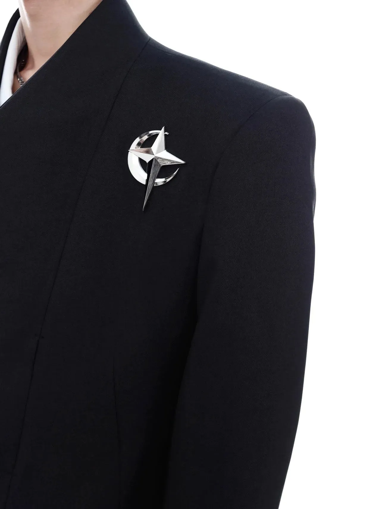 Metallic Detail Collarless Shoulder-Padded Blazer | Loose-Fit Jacket