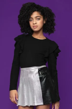 MIA Silver & Black Schoolgirl Pleated Skirt _336-1950