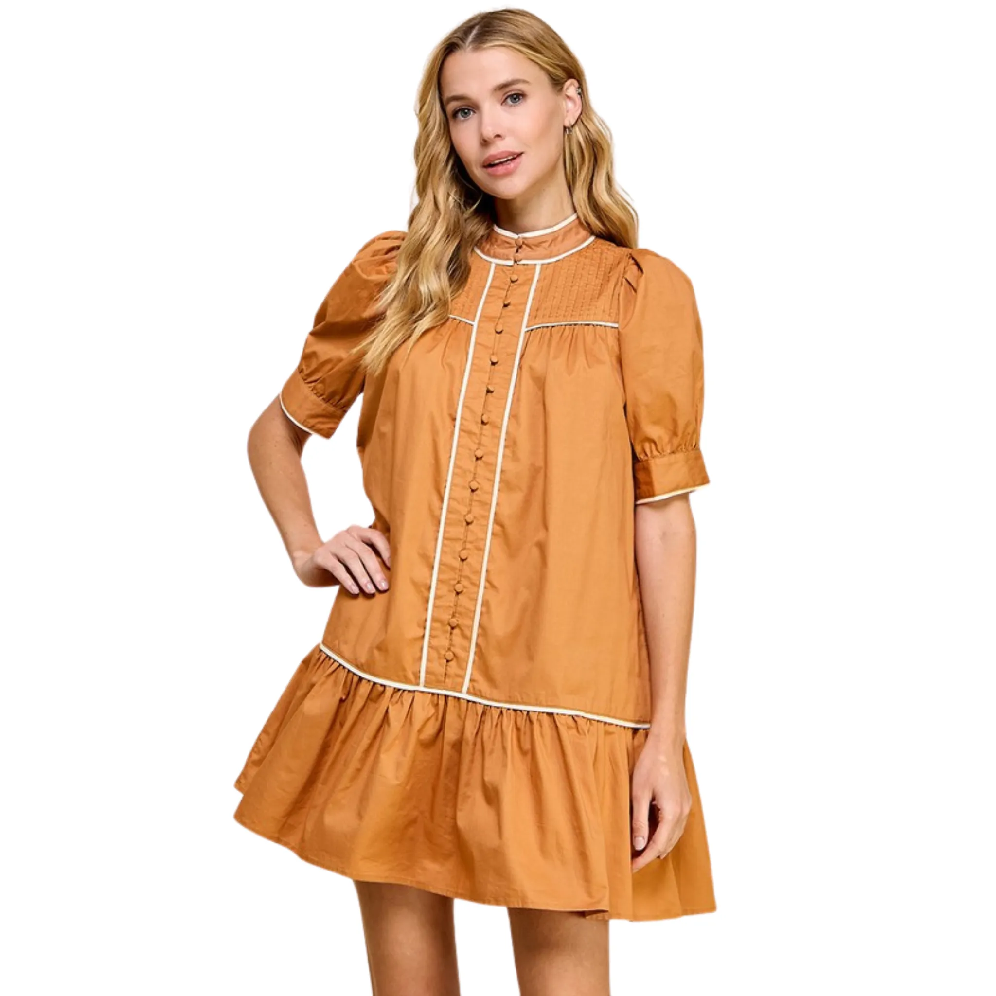 Mock Neckline Button Down Dress