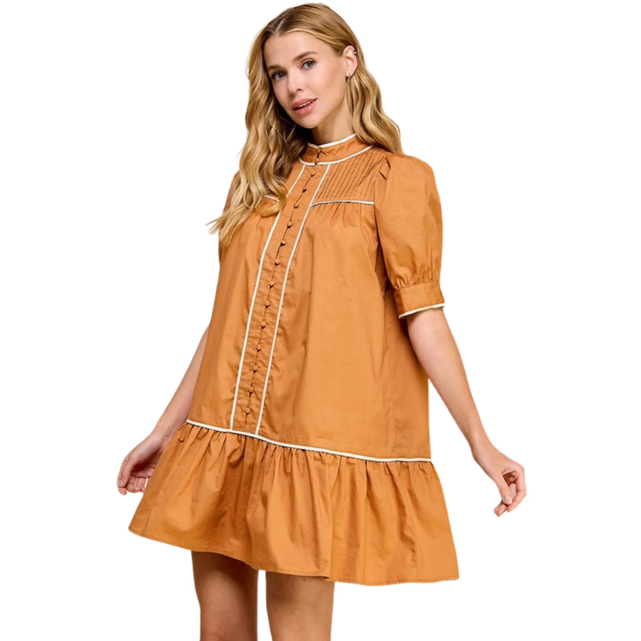Mock Neckline Button Down Dress