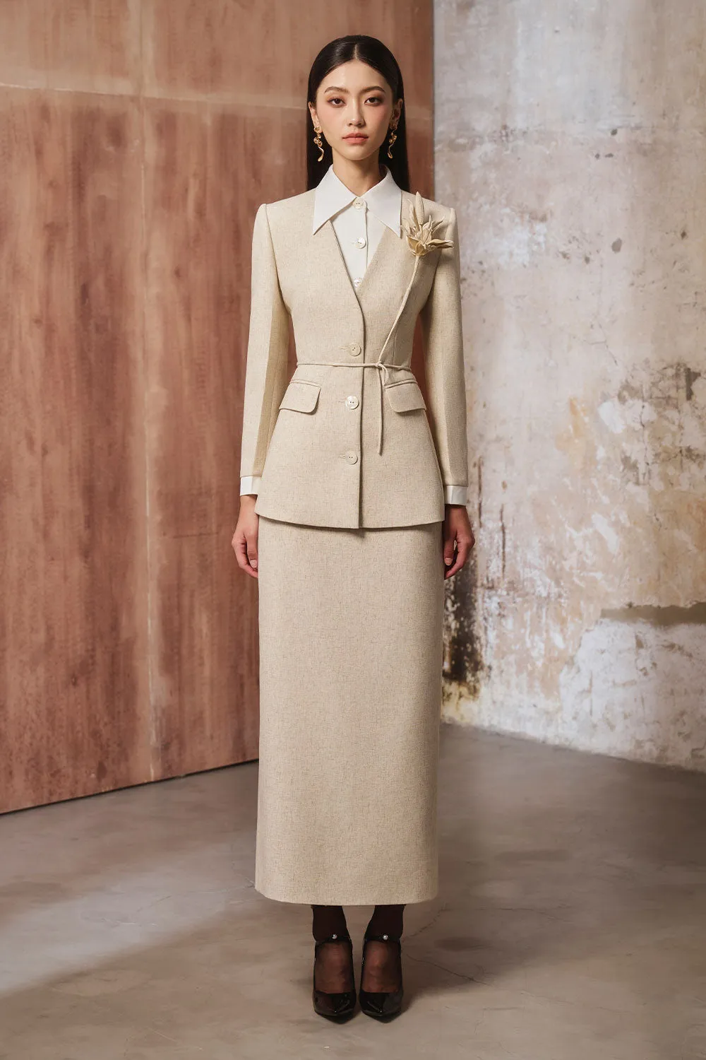Monki Peplum V-Neck Linen Cotton Blazer