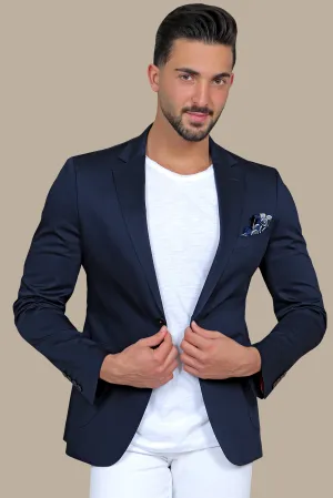 Navy Elegance: The Satin Patch Basic Blazer