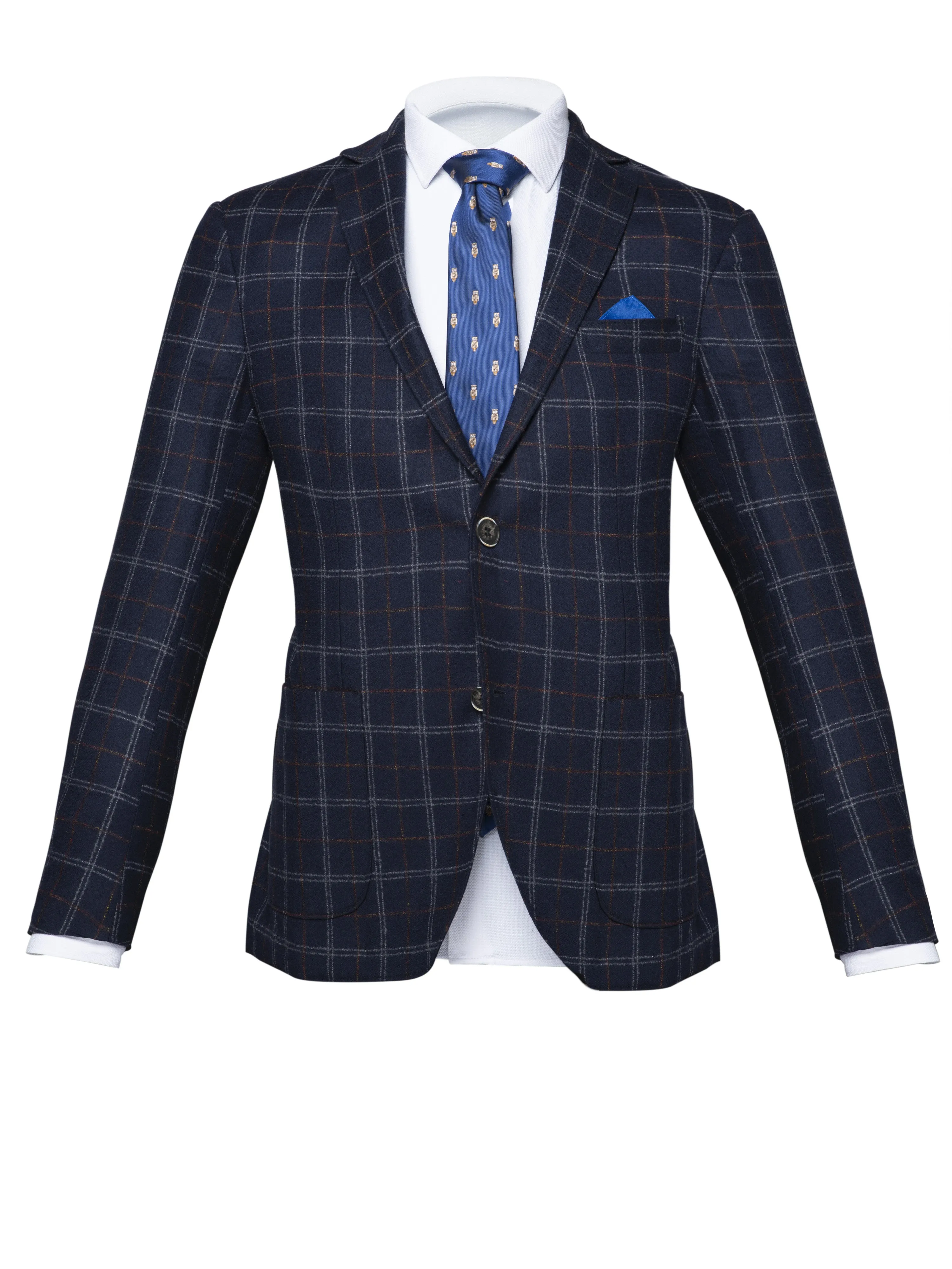 Navy Rainbow Windowpane Wool Blazer by Marlane