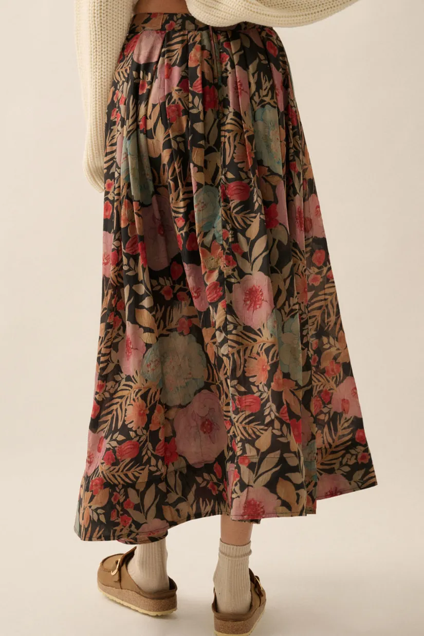 •NIGHT PEONIES• pleated midi skirt