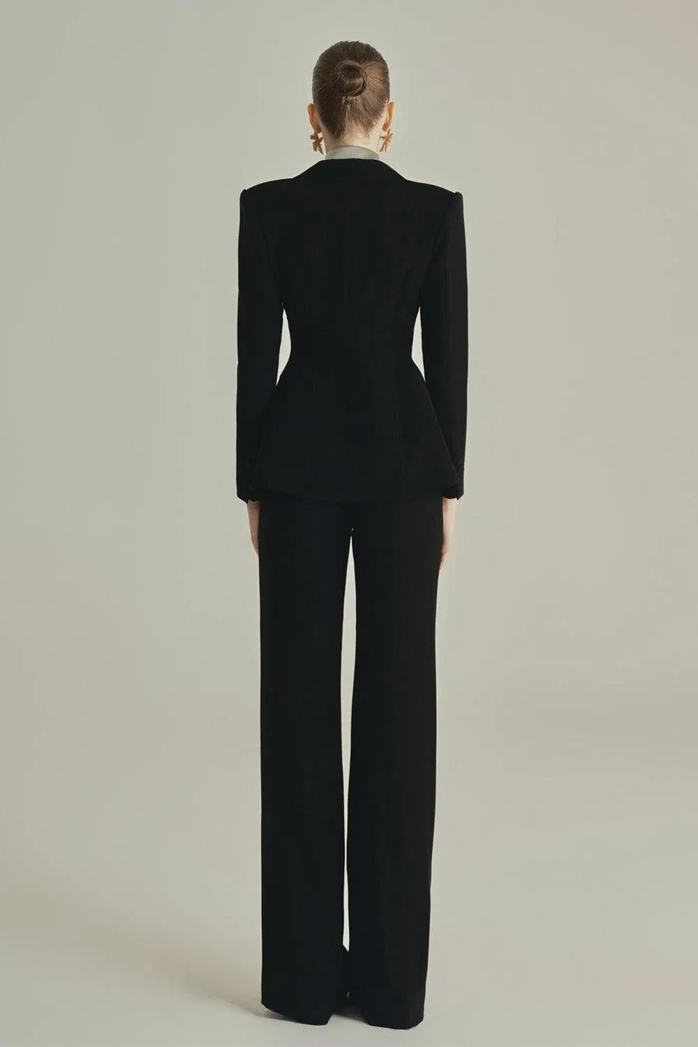 Noir A-line Long Sleeved Poly Silk Blazer
