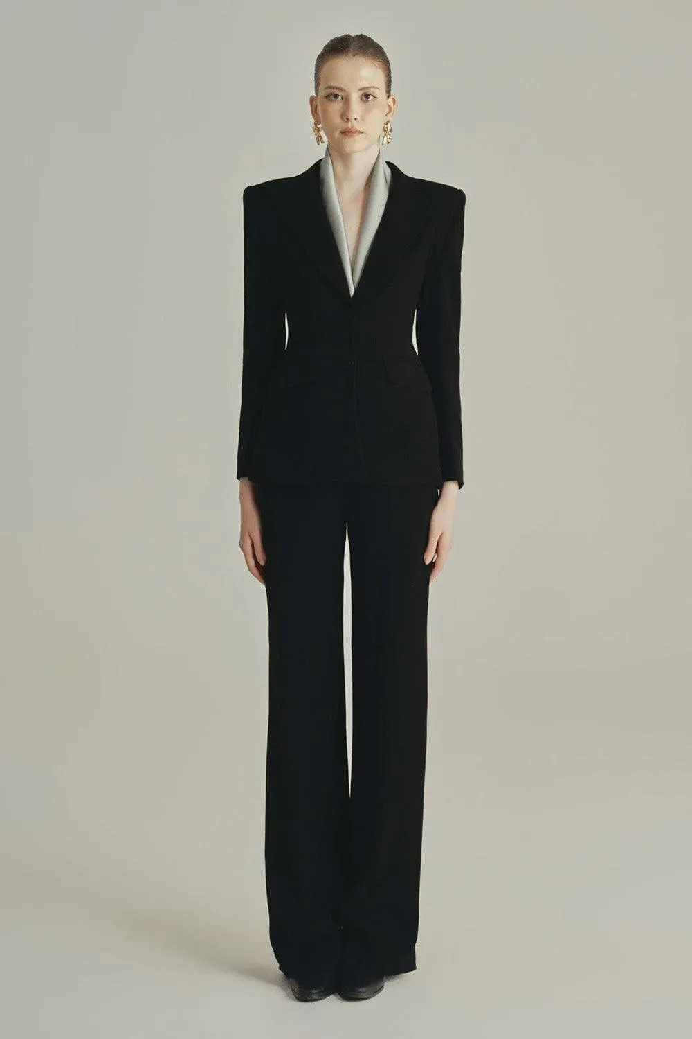 Noir A-line Long Sleeved Poly Silk Blazer