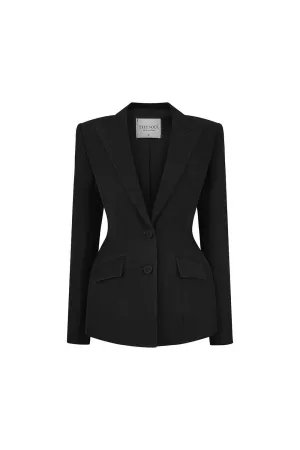 Noir A-line Long Sleeved Poly Silk Blazer