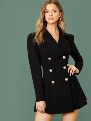 Notch Collar Double Breasted Blazer Dress