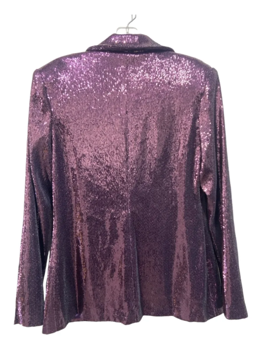 Nova Luxe Size Medium Mauve Purple Polyester Sequined Snap Closure Blazer Jacket