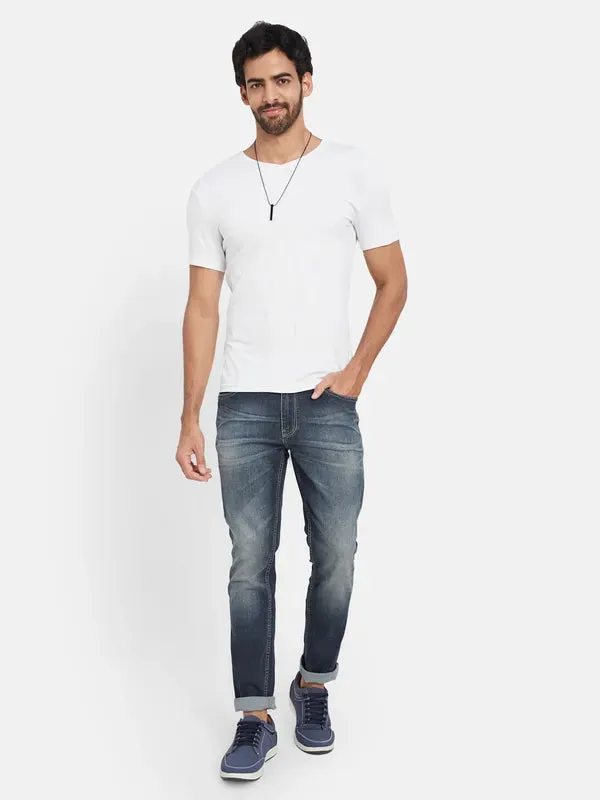 Octave Men Skinny Fit Mid-Rise Dark Shade Heavy Fade Cotton Clean Look Jeans