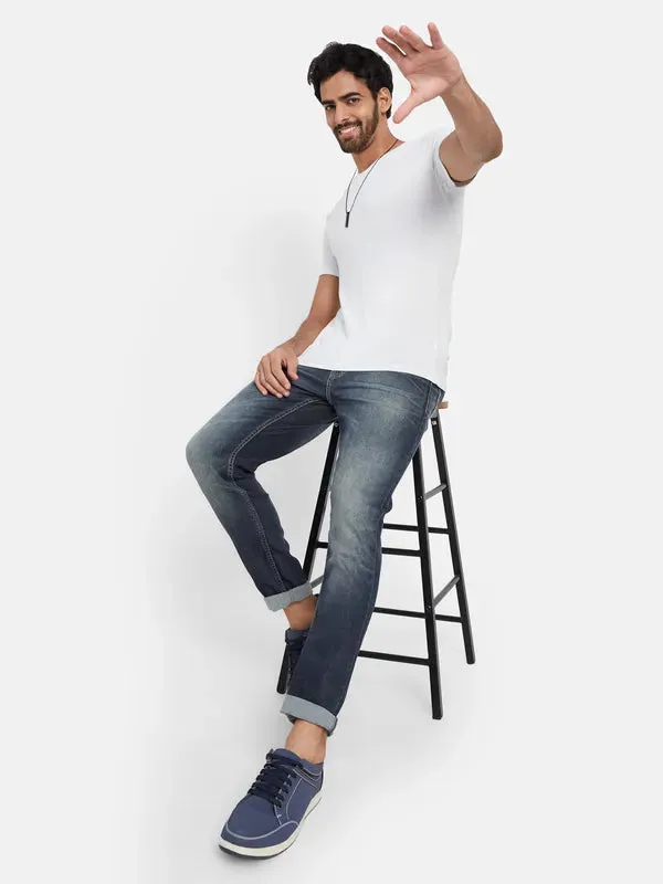 Octave Men Skinny Fit Mid-Rise Dark Shade Heavy Fade Cotton Clean Look Jeans