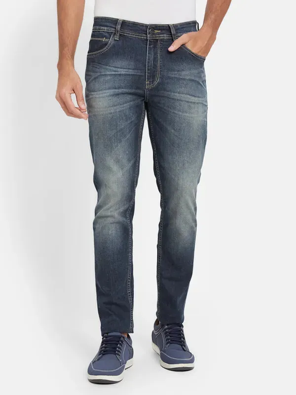 Octave Men Skinny Fit Mid-Rise Dark Shade Heavy Fade Cotton Clean Look Jeans