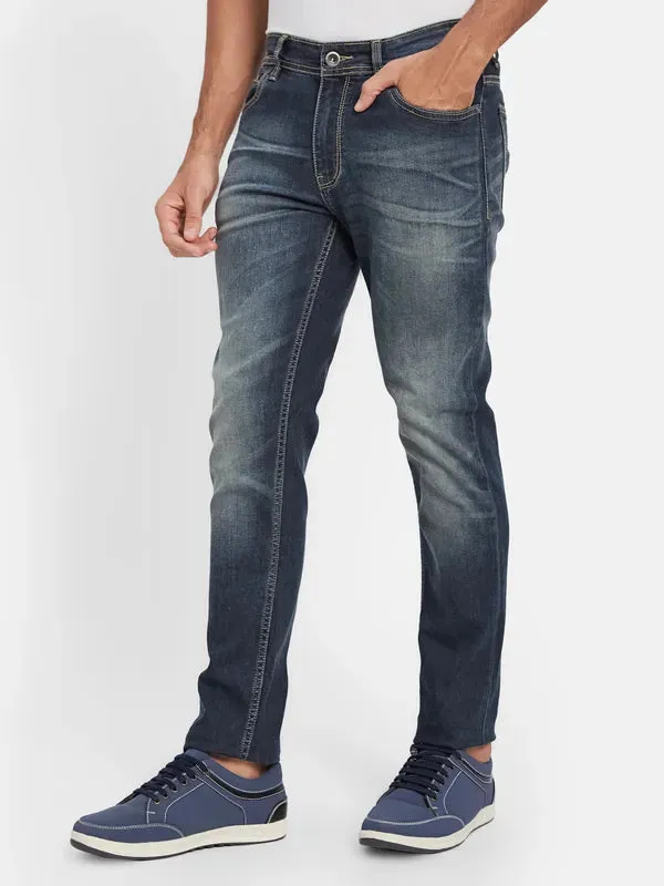 Octave Men Skinny Fit Mid-Rise Dark Shade Heavy Fade Cotton Clean Look Jeans