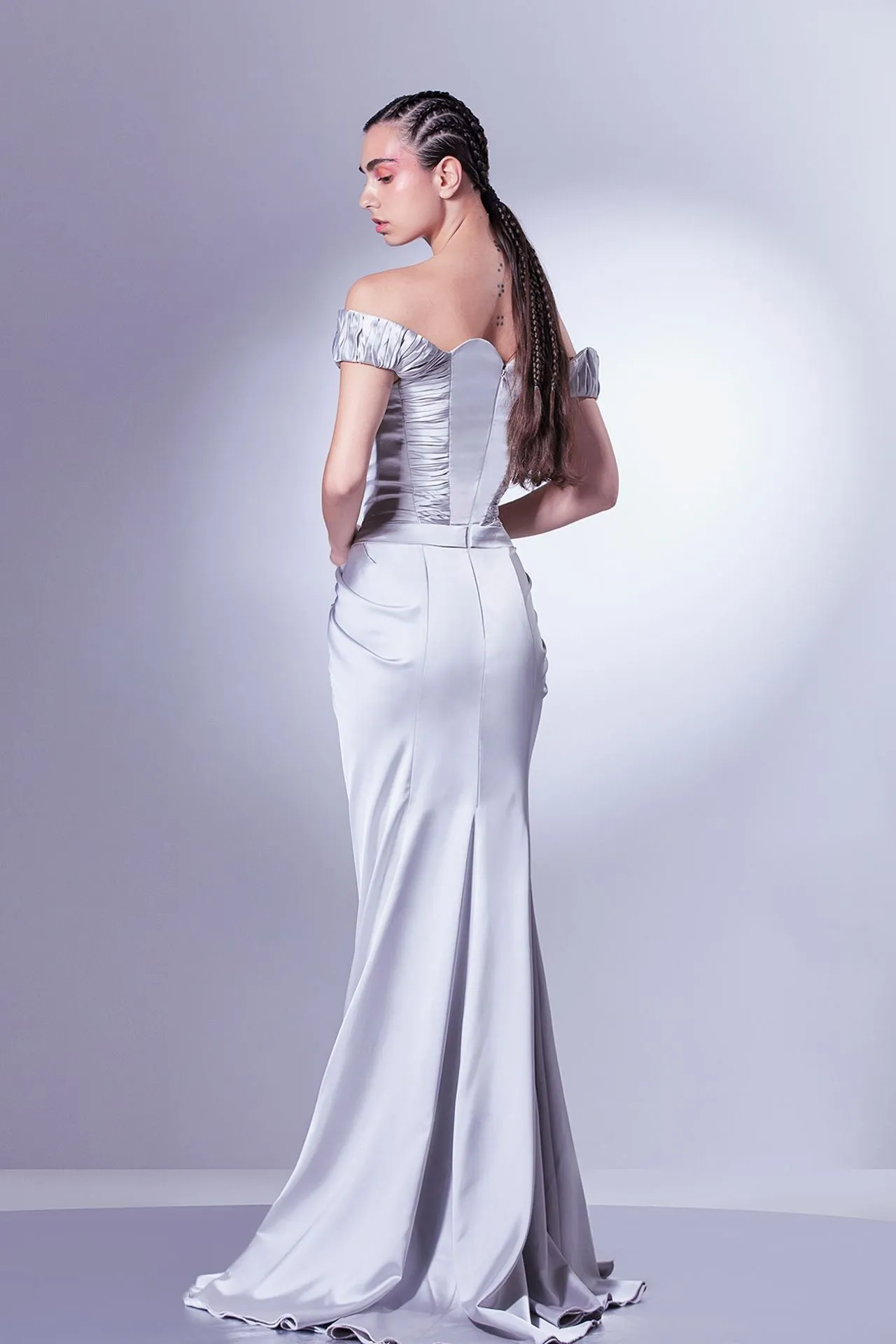 Off-The-Shoulder Strapless Satin Corset Dress