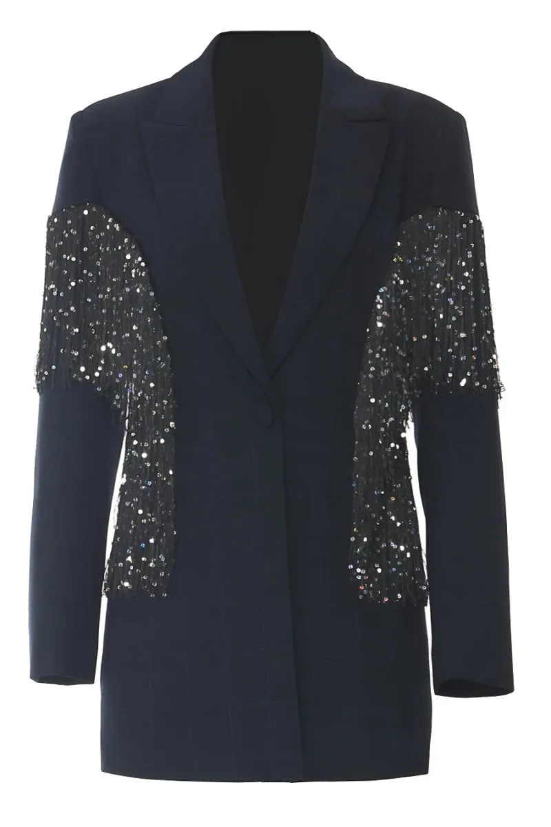 Only One Way Tassel Sequin Blazer
