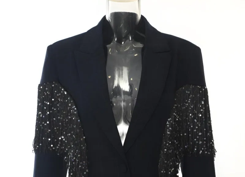 Only One Way Tassel Sequin Blazer