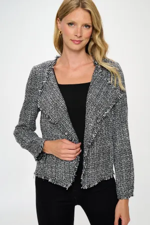 Open Front Blazer Cardigan With Frayed Hem