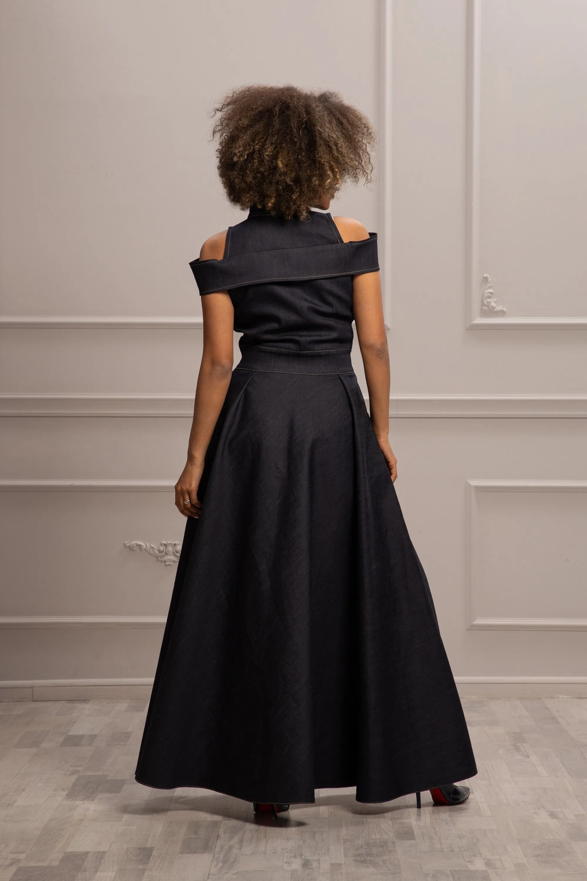 OPEN SHOULDERS DENIM DRESS