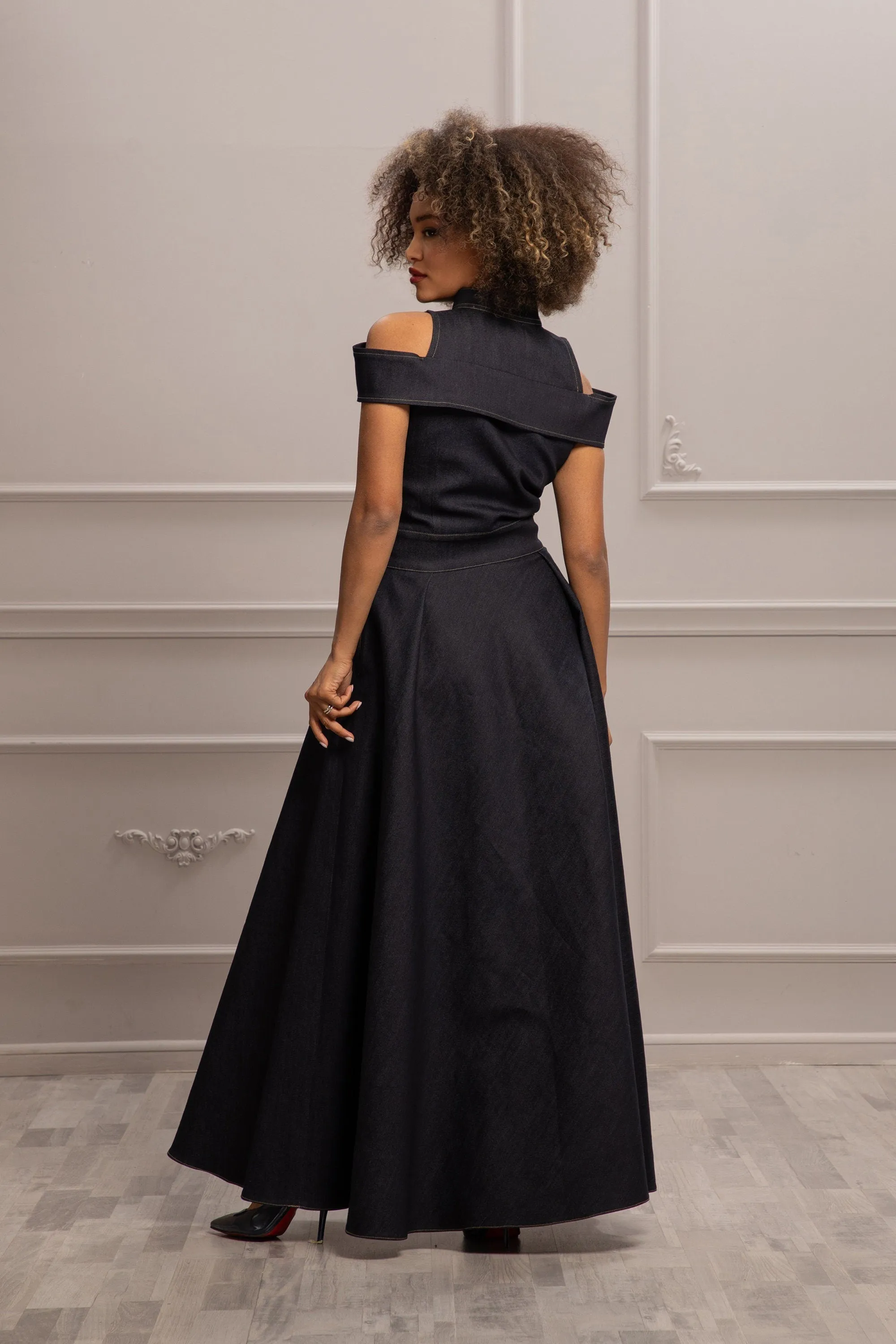 OPEN SHOULDERS DENIM DRESS