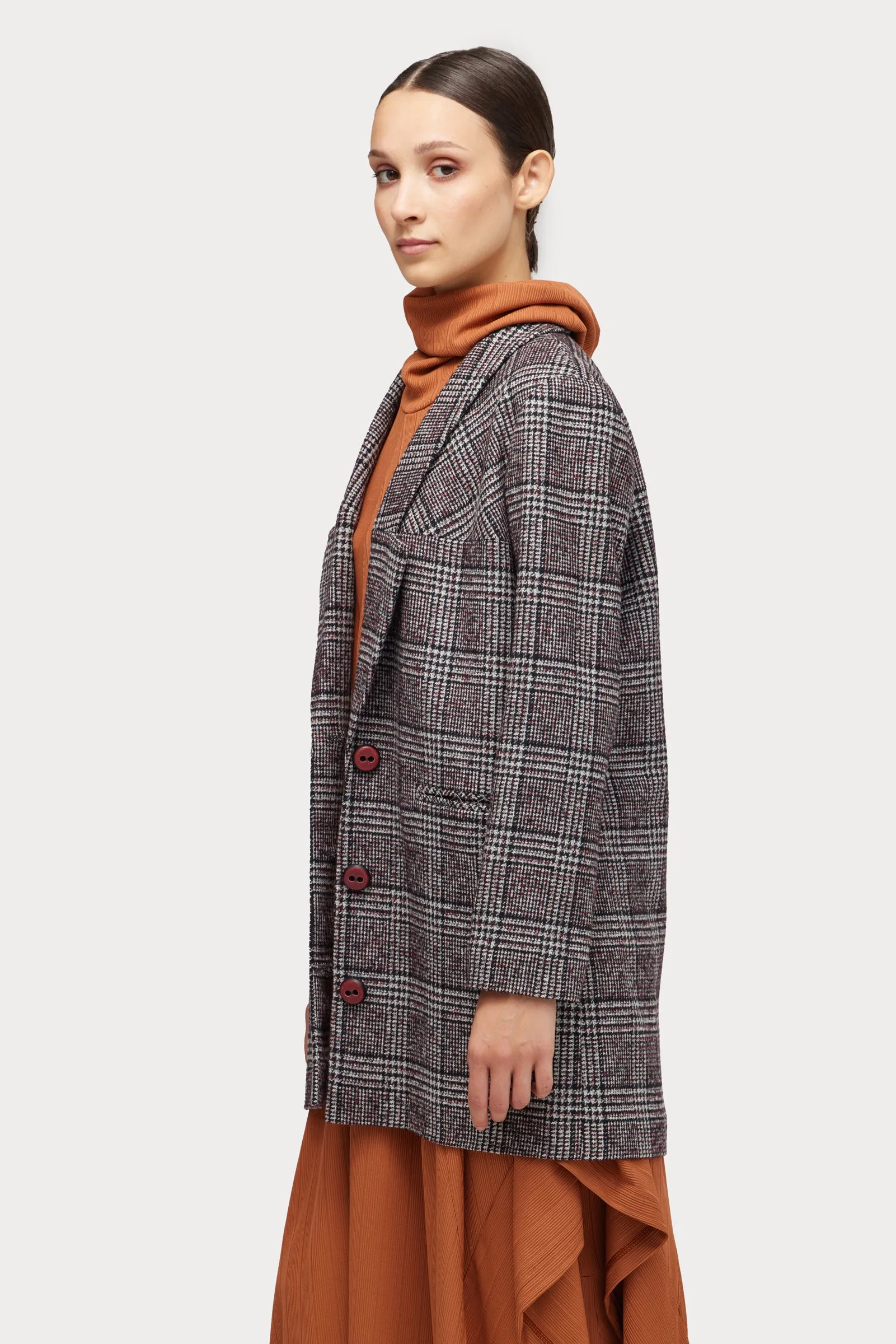 Oversized Single-Breasted Blazer Plaid
