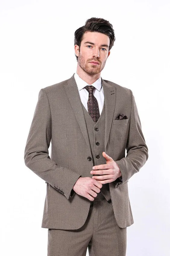 Patterned Slim Fit Light Brown Men Blazer
