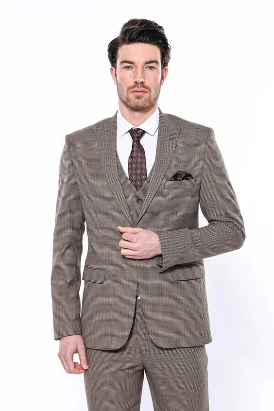 Patterned Slim Fit Light Brown Men Blazer
