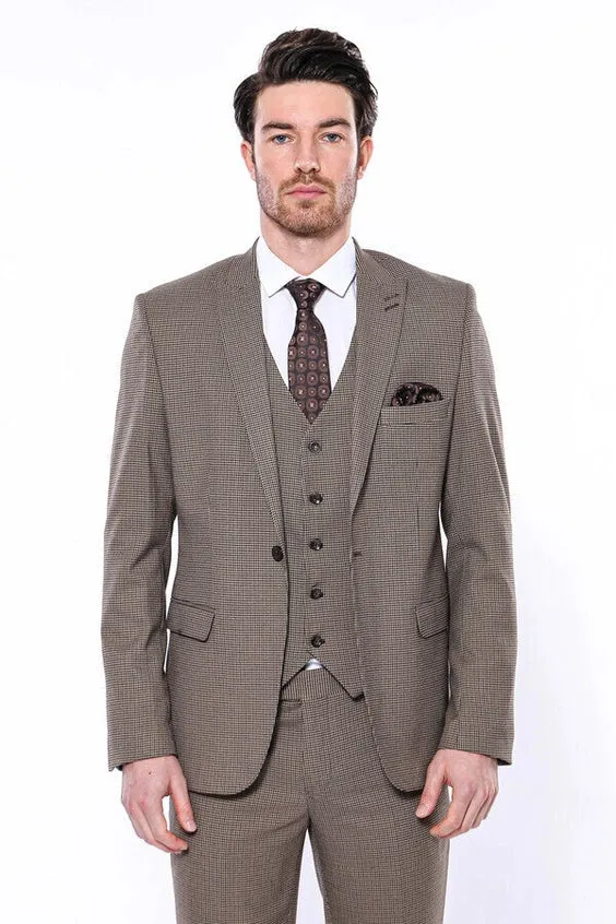Patterned Slim Fit Light Brown Men Blazer