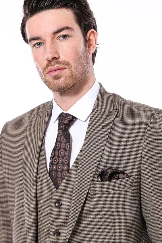 Patterned Slim Fit Light Brown Men Blazer