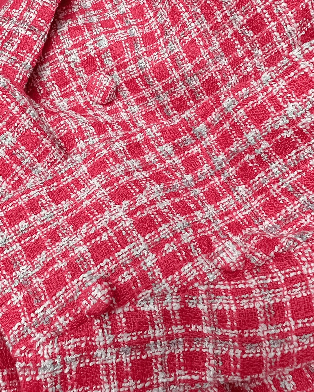 Paula’s Fuchsia/Pink Women’s Plaid Tweed Double Breasted Blazer with Pockets