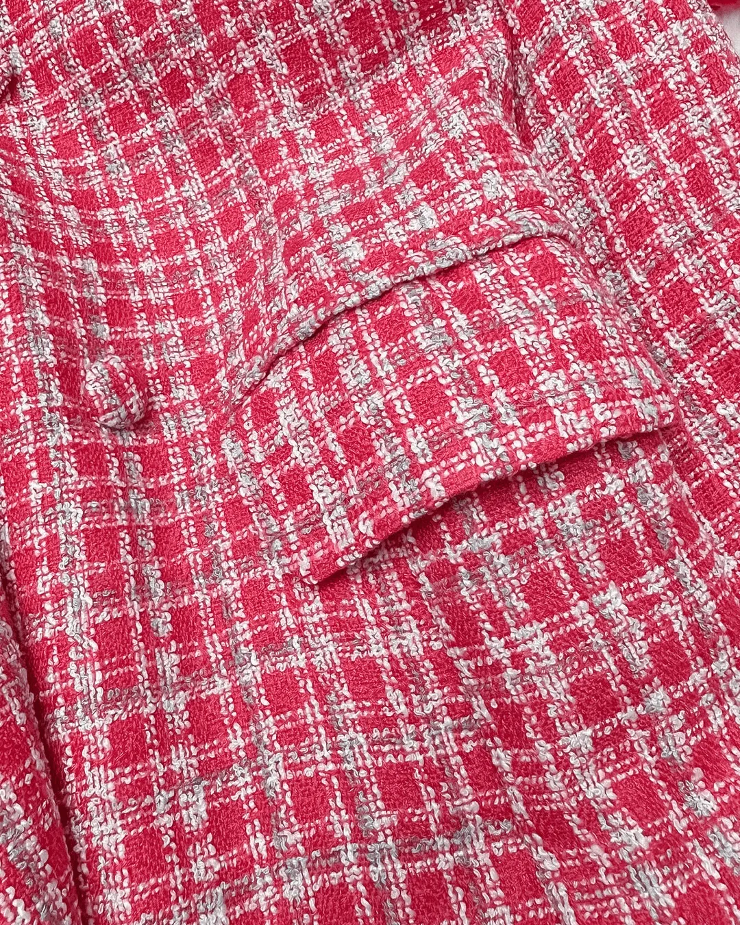 Paula’s Fuchsia/Pink Women’s Plaid Tweed Double Breasted Blazer with Pockets
