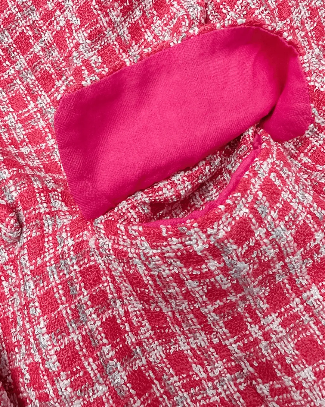 Paula’s Fuchsia/Pink Women’s Plaid Tweed Double Breasted Blazer with Pockets