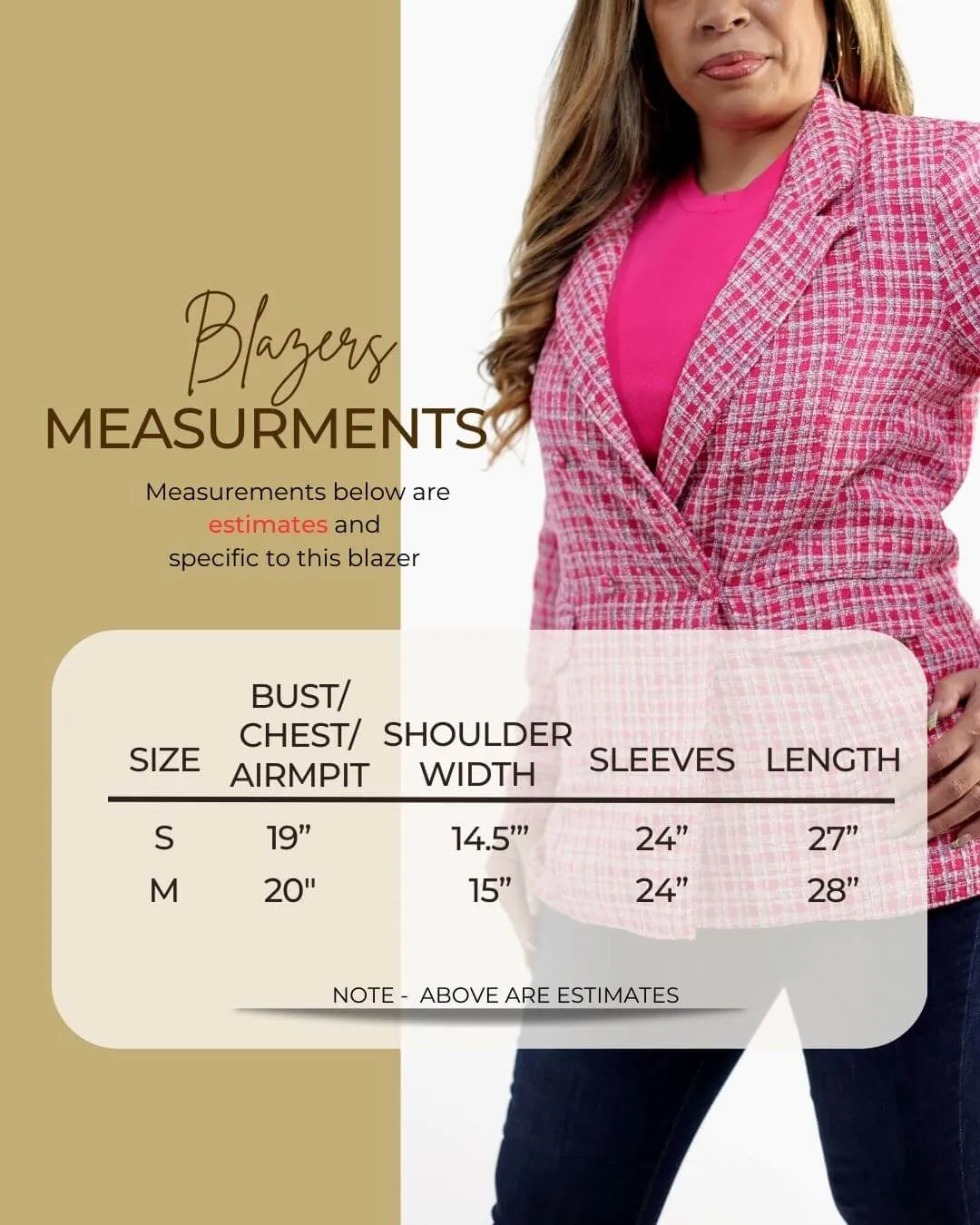 Paula’s Fuchsia/Pink Women’s Plaid Tweed Double Breasted Blazer with Pockets
