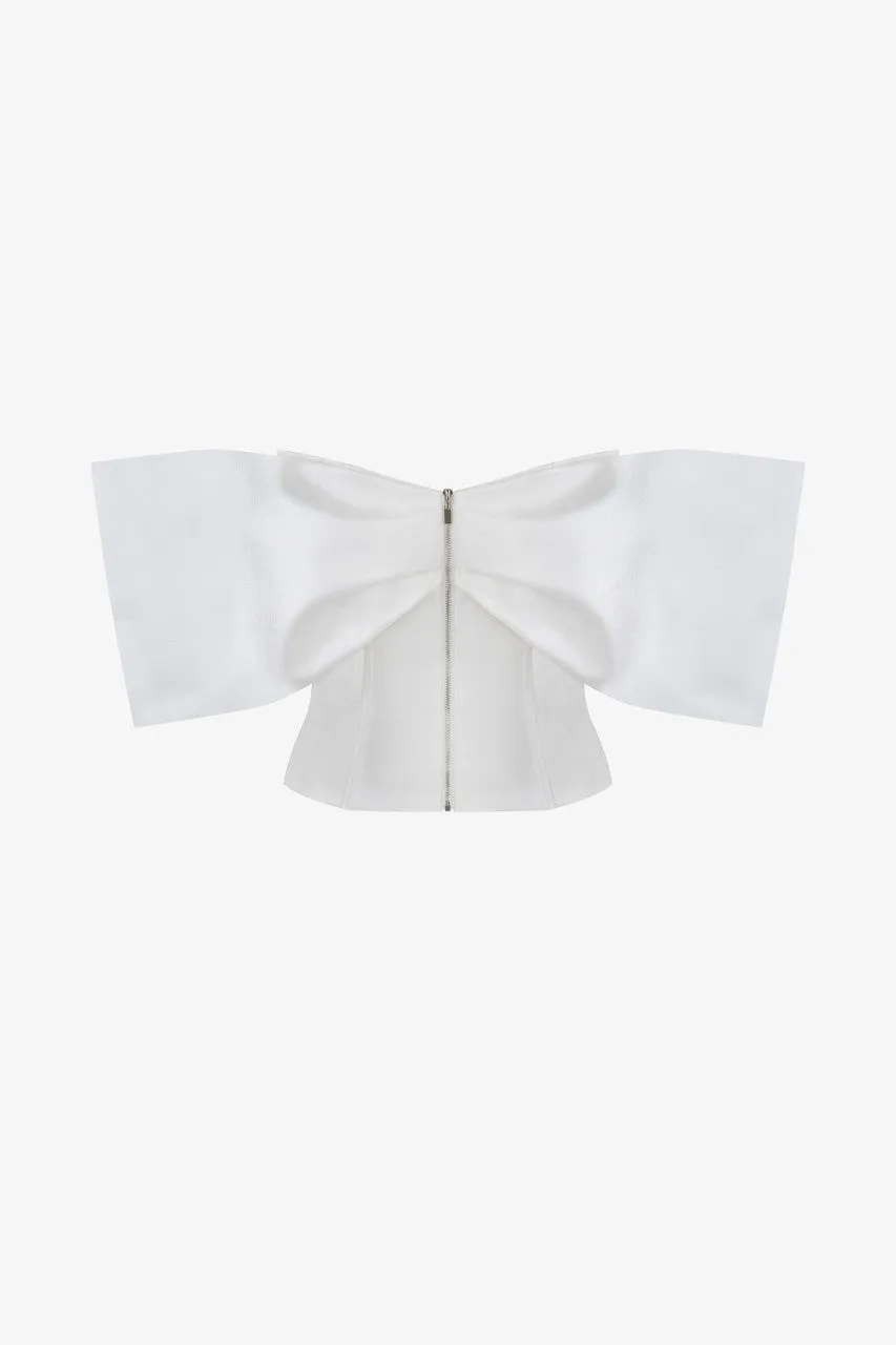 Pearl Embellished Top With Skirt Set In White