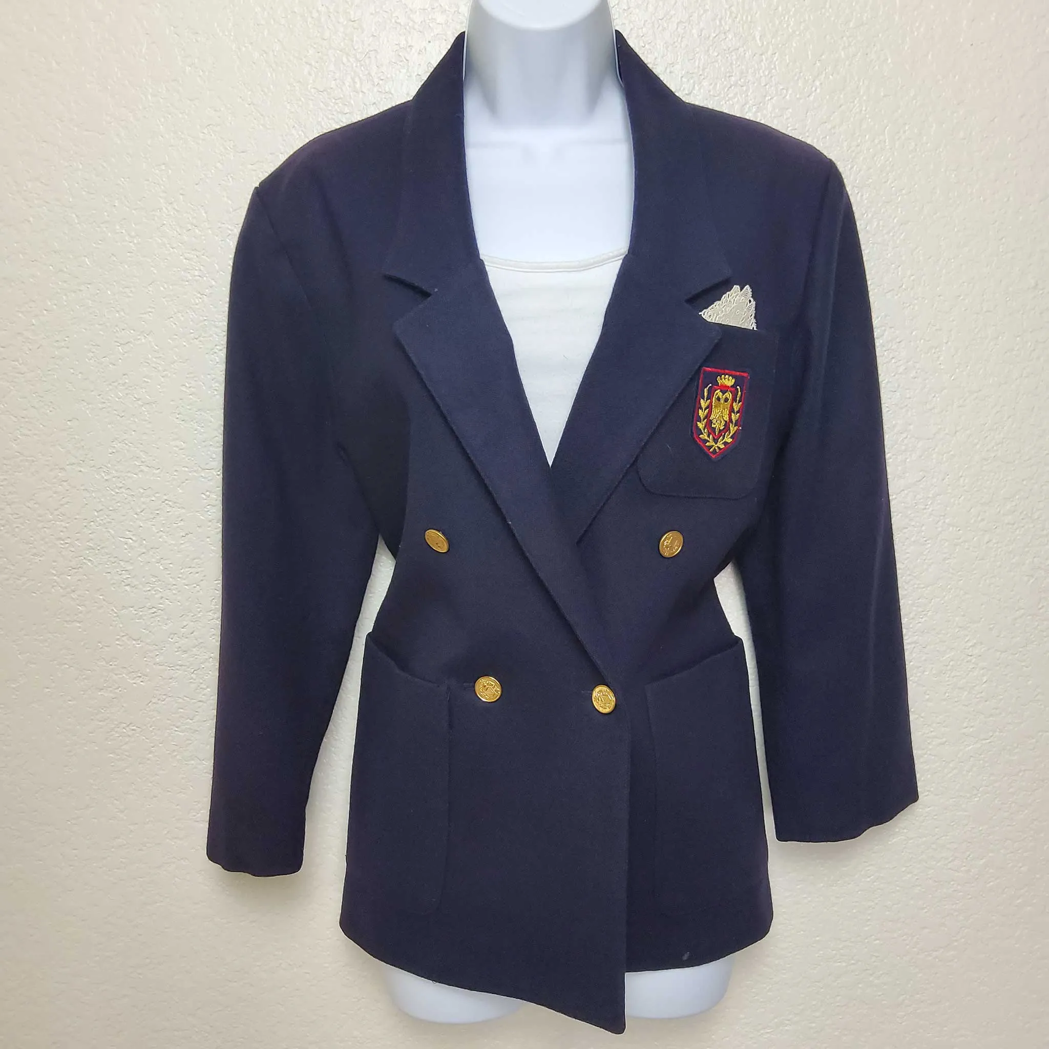 Pepper Tree Purple Blazer with Emblazoned Crest, Women's Size 10