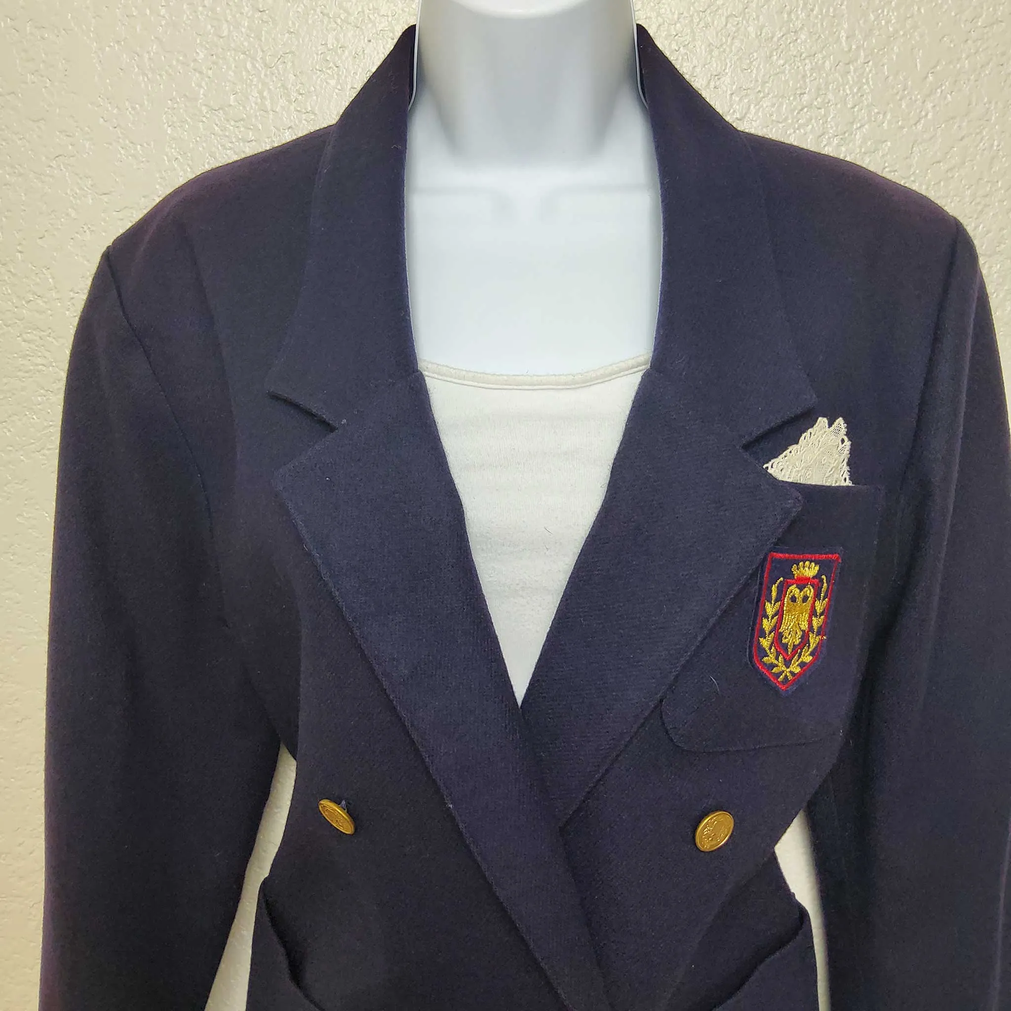 Pepper Tree Purple Blazer with Emblazoned Crest, Women's Size 10